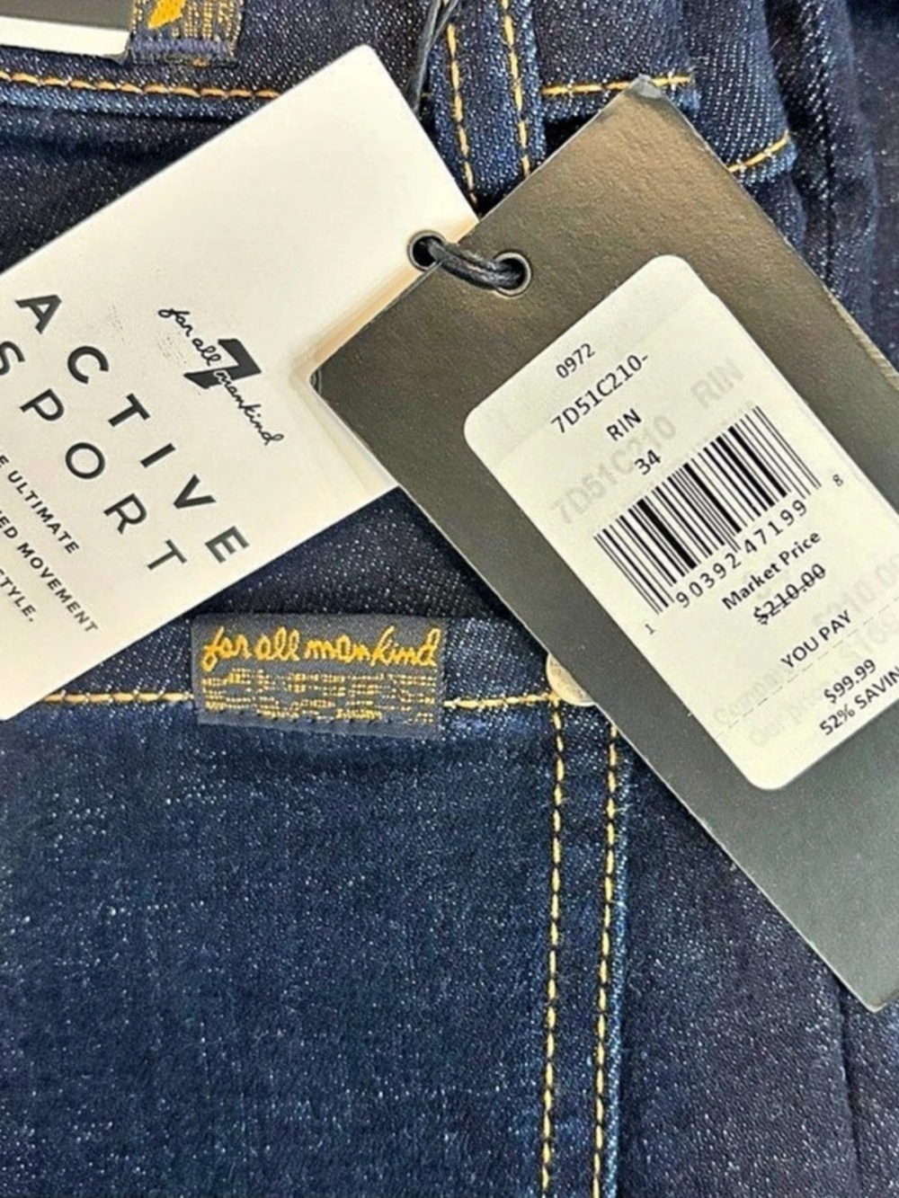 for all mankind Active Sport Skinny Jeans Waist 34 Blue NWT - Picture 2 of 4